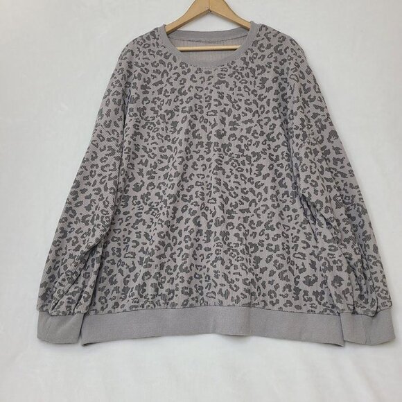 Dazy Sweatshirt Women's XL Gray Leopard Print Ribbed Cotton - Picture 7 of 7